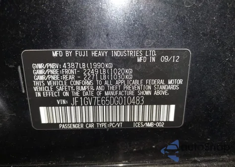 2013 Subaru Impreza Wrx z USA, uszkodzony, nr VIN JF1GV7E65DG010483